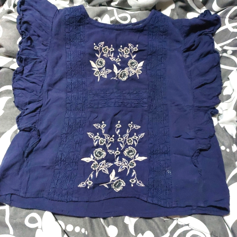 AEO Crocheted Navy Rayon Sz Sm Tank